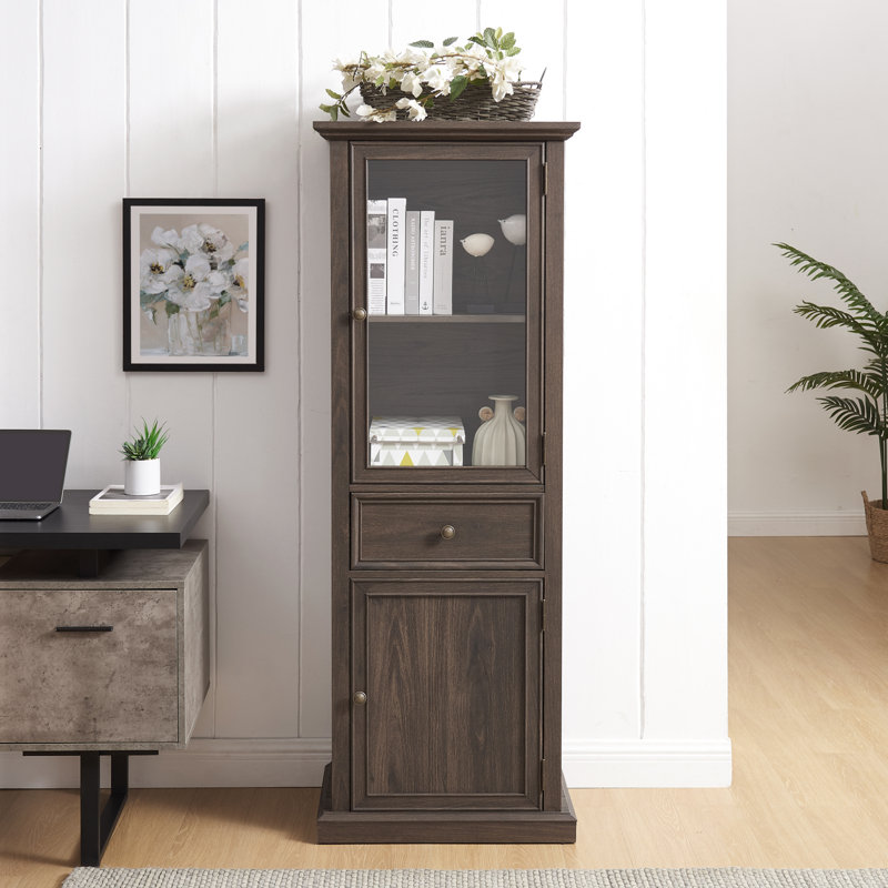 Tall Storage Cabinet, Freestanding Cabinet With Glass Door And Shelves, Sideboard Cabinet, Cabinet With Drawer For Living Room, Kitchen, Dining Room, Office, BRO