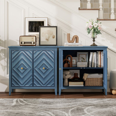 Armoire de rangement géométrique en relief avec portes magnétiques, finition vintage mate, conception sans poignée, pieds surélevés pour un nettoyage facile, armoire d'entrée pour le salon et la chambre à coucher