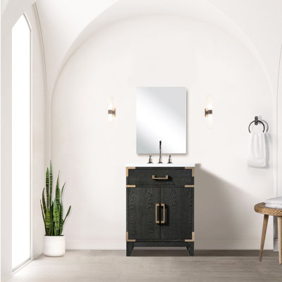Meuble-lavabo en chêne noir l 24 po x P 18 po - Plateau en acrylique et miroir à fermeture en douceur, suffisamment de choix de rangement offerts pour salle de bain de 24 po x 18 po avec options envisageables