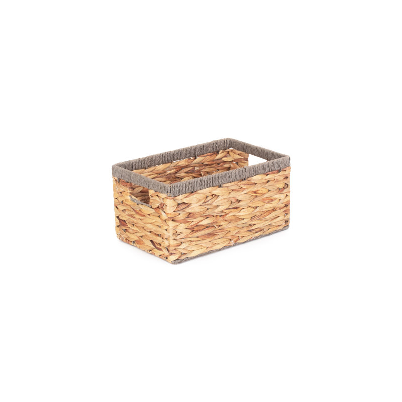 Water Hyacinth Rectangular Storage Basket with rope Border, 19cm H x 37cm W x 24cm D