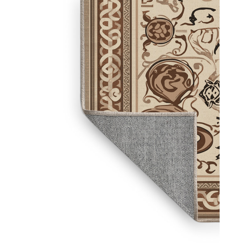 Tapis oriental traditionnel beige lavable à la machine Bergland - reliure beige, 3 x 5