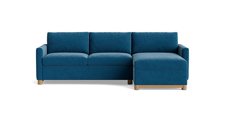 Reve Sofa with Chaise (112"), Chaise On Right, Performance Velvet - Denim