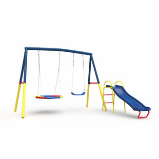 Swing Sets For Backyard With Kids Slide, 440Lbs Outdoor Heavy-Duty Metal Playset For Kids