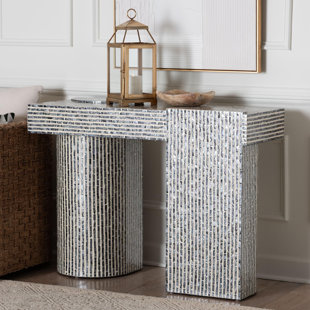 Bali & Pari Tawana Capiz Shell Console Table With Geometric Pattern - Modern Decorative Accent Table For Entryway Or Living Room