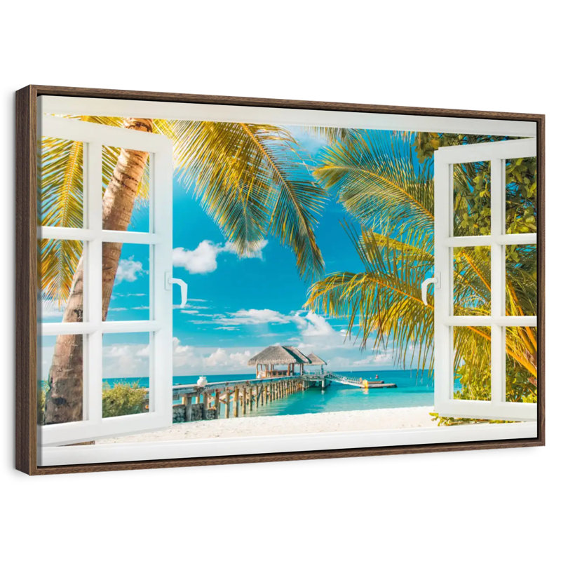 Faux scène de fenêtre, Cadre flottant noyer, 43 po x 29 po