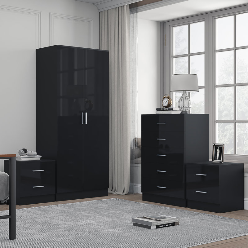 Eva Piece Bedroom Set, Black Gloss / Black Oak