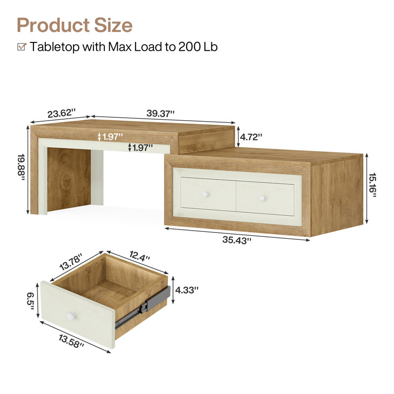 Extendable Coffee Table With 2 Drawers