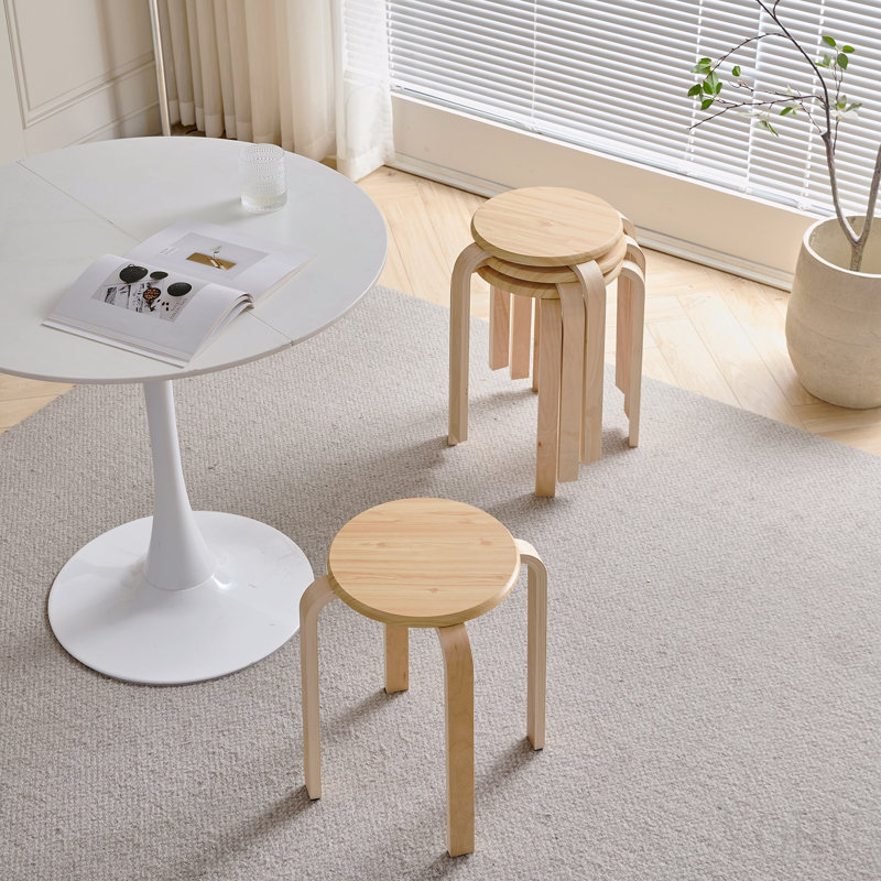 Ensemble de 4 tabourets empilables, tabourets empilables en bois cintré, chaises rondes sans dossier pour la salle à manger, la cuisine et la salle de classe