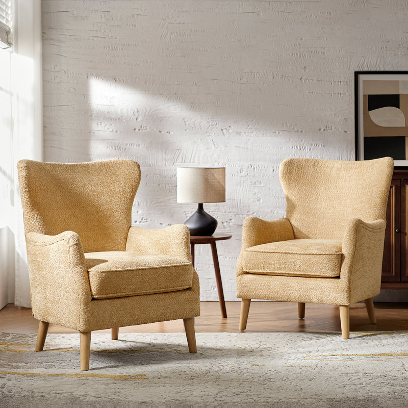 Caden 28.5" W Modern Boucle Wingback Armchair With Solid Wood Legs, Camel Polyester