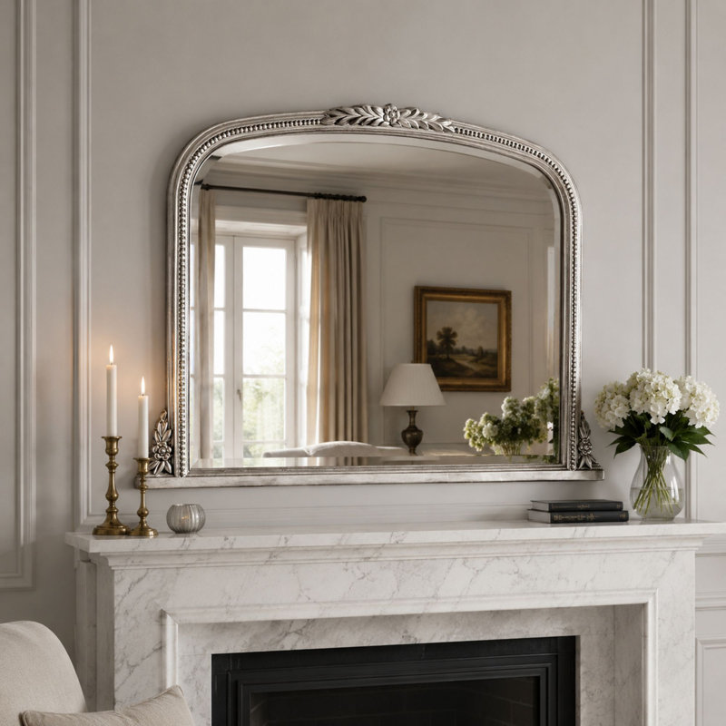 Arched Beaded Kalmar Overmantle Mirror, Silver