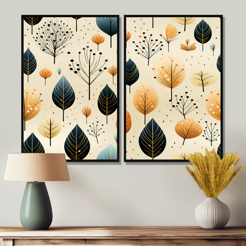 Modern Leaf Patterns - Blue Wall Art, Black, 36" H x 48" W, Framed Print without Mat