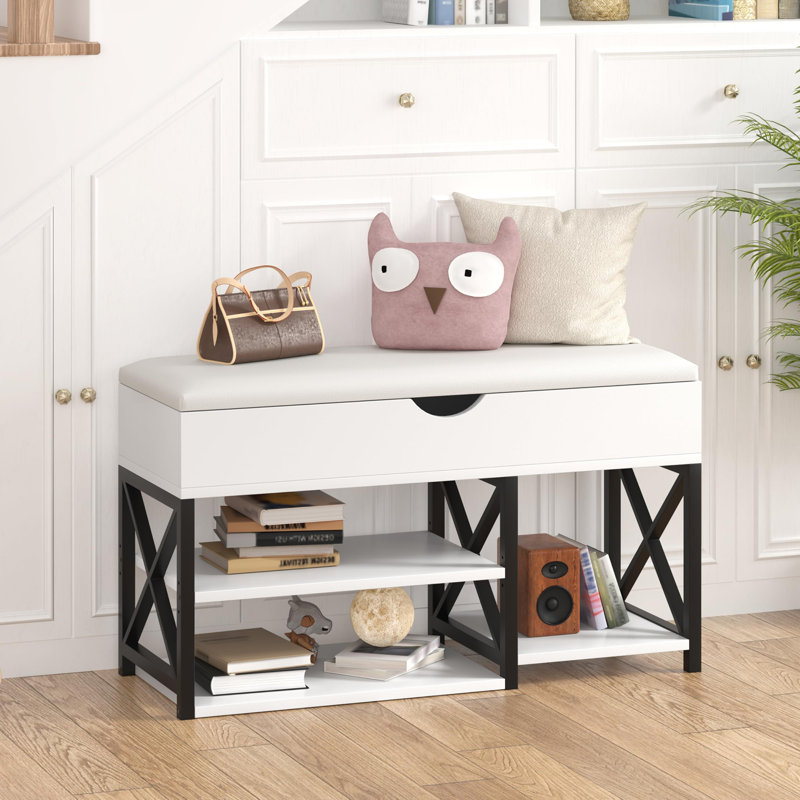 Banc à chaussures à 3 niveaux, Blanc / Blanc