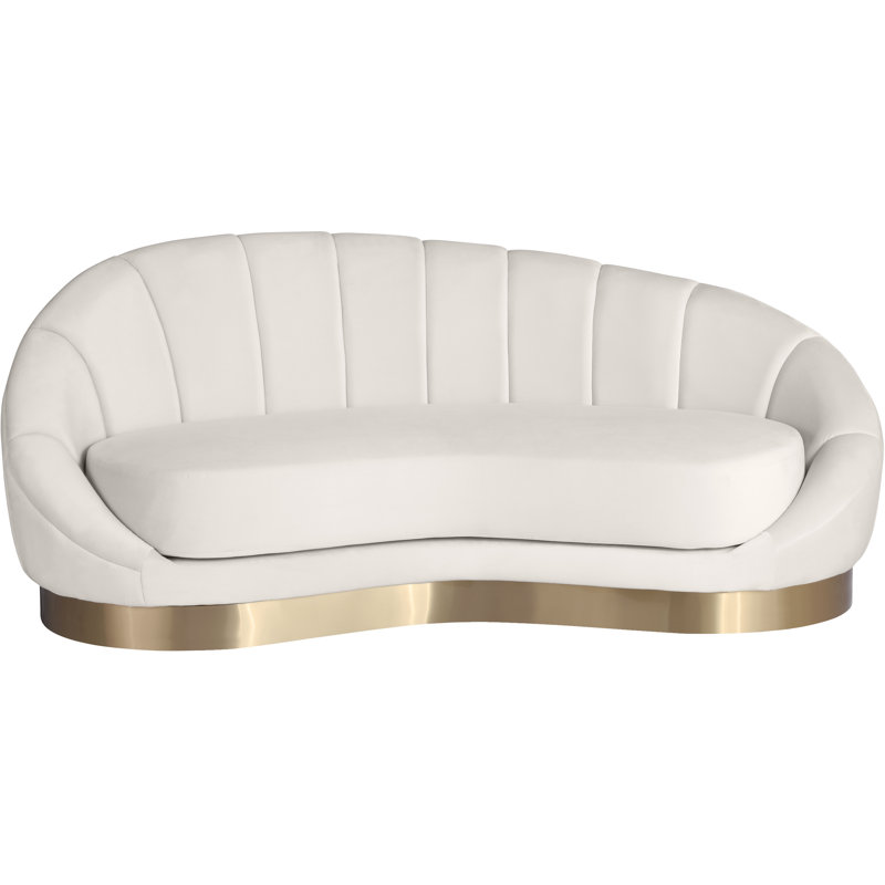 Saldana 79" Velvet Curved Loveseat, Cream Velvet