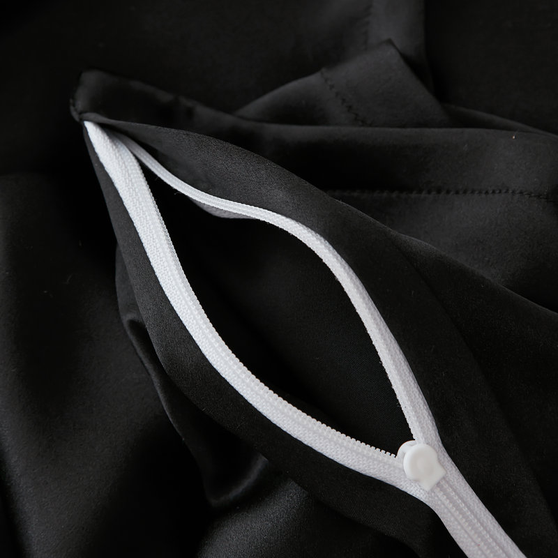 Taie d'oreiller unie en soie véritable, Noir