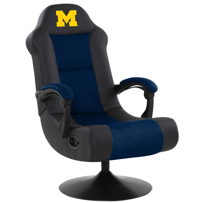 Fan Life Ergonomic Swiveling PC & Racing Game Chair with Built-in Speakers in Black, University of Michigan