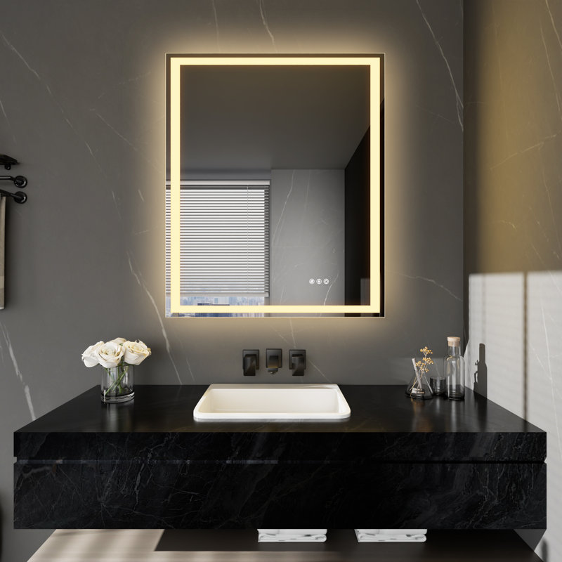 Miroir de salle de bain / meuble-lavabo à DEL 28 po x H 36 po avec éclairage antibuée et à intensité variable, 36 po x 28 po