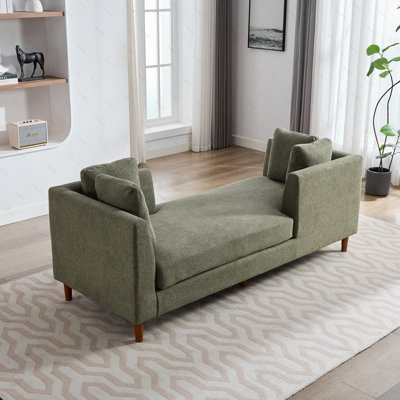 77.95'' Wide Modern Double-Sided Upholstered Chaise Lounge Indoor,Chenille Fabric Sleeper Sofa Couch With 4 Throw Pillows, Daybed with Rubberwood Legs -  George Oliver, D392595E75134D489013AF494BD59EE5