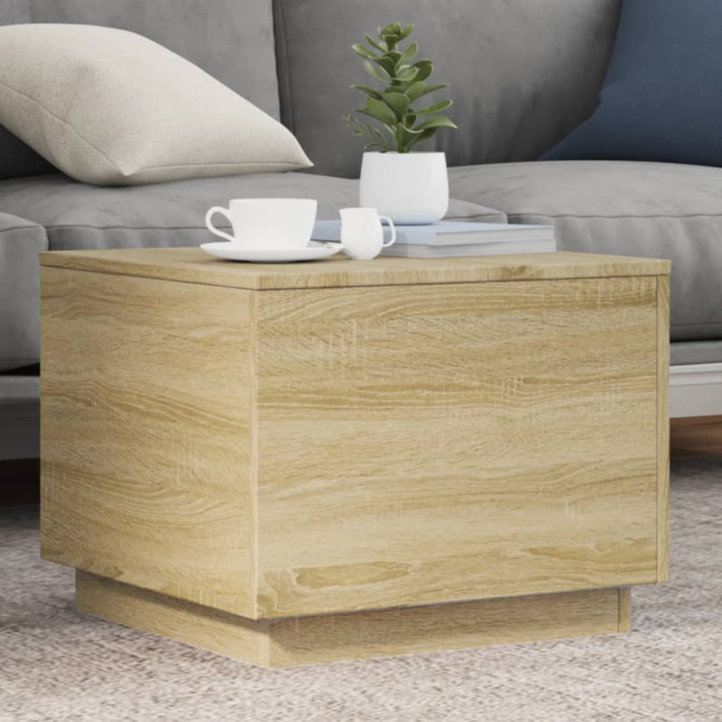 Coffee Table With LED Lights 19.7"X19.7"X15.7", Sonoma Oak