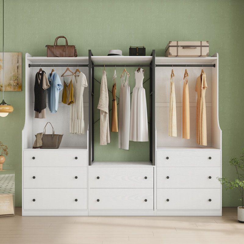 71" Modern Freestanding Wardrobe Armoire With Storage Drawers And Hanging Rod