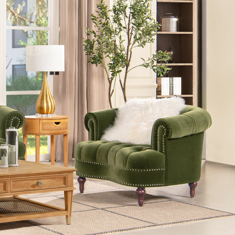 Fauteuil en velours capitonné de 106,68 cm de largeur Mercer, Olive Green Velvet