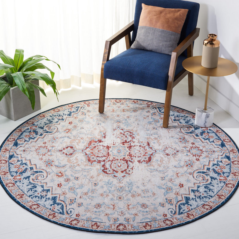 117 Area Rug In Beige / Rust, Round 6'