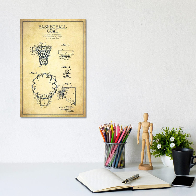 Basketball Goal Vintage Patent Blueprint by Aged Pixel - No Frame Gallery-Wrapped Canvas Giclée on Canvas