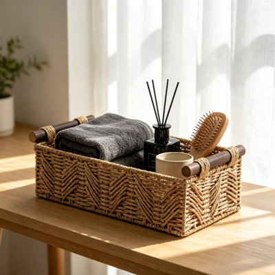 Bathroom Baskets for Organizing with Handle, Decorative Woven Storage Basket for Bathroom Countertop, Toilet Paper Storage Basket for Toilet Tank Top