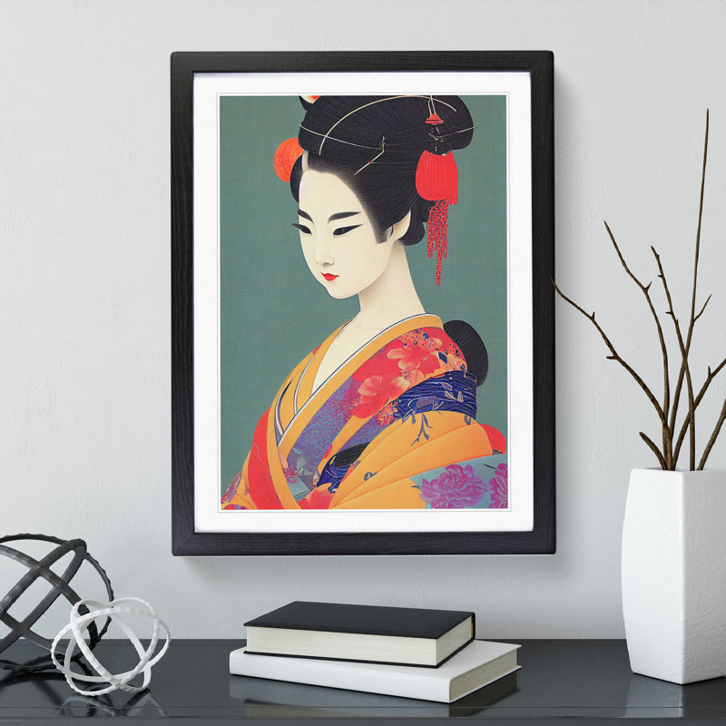 Profile Of A Geisha No.3 - Single Picture Frame Print, 64cm H x 46cm W x 2cm D, Black Framed
