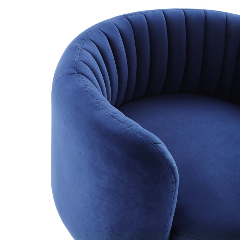 Gold Navy Velvet Swivel Accent Chair with Wood Base