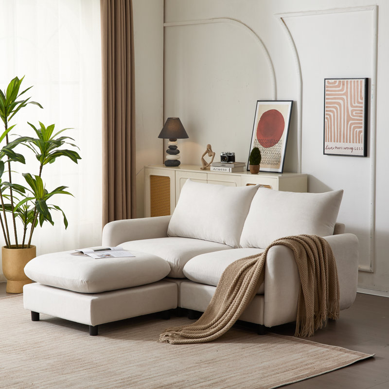 Ryder Modular Sectional Sofa, White Sand Polyester Blend, 34" H x 69" W x 67" D