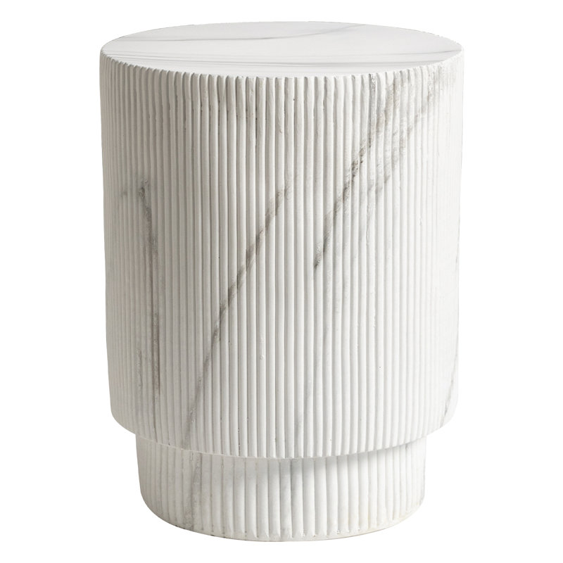 Biddlesden 14" Round Fiberstone Side Table with Ribbed Design – Indoor/Outdoor Accent Table for Patio, Living Room, or Bedroom