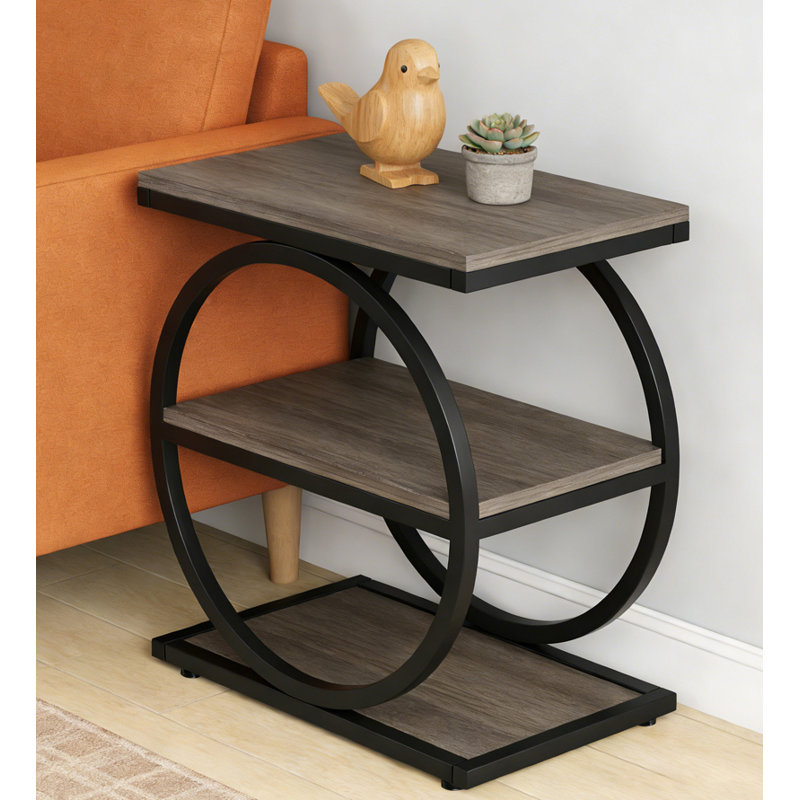 Table de bout industrielle à 3 niveaux avec structure en métal, Gris
