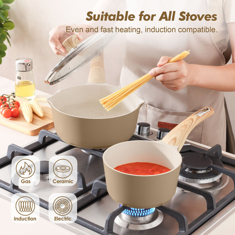 Ensemble de casseroles en céramique antiadhésive de 1,5 pte et 2,5 pte avec couvercle en verre, non toxique, sans PFAS PTFE