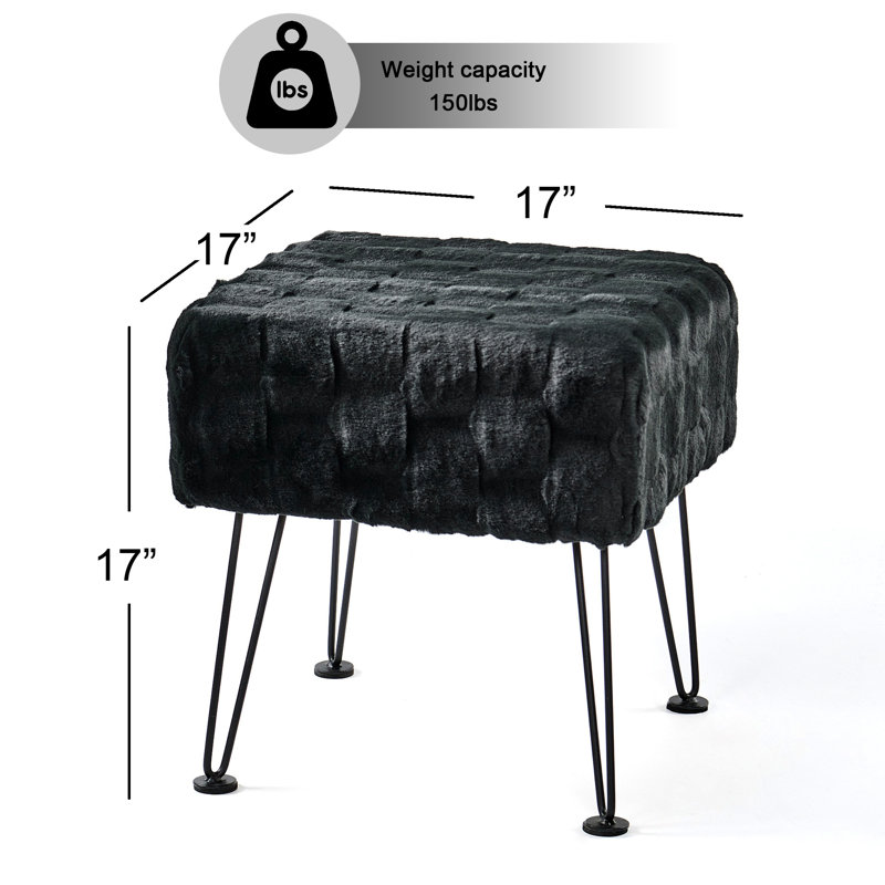 Emilijus Upholstered Ottoman, Black Faux Fur