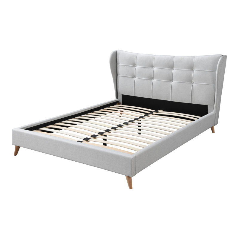 Dediu Fabric Wingback Bed in Gray