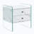 Double-drawer bedside table. The board surface is MDF with white grain sticker, and both sides are transparent tempered glass. The design is simple and elegant, with excellent storage functions.