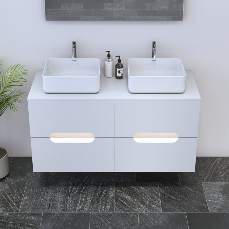 Meuble-lavabo double 47,2 po avec plateau Kashden, Blanc