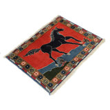 One-of-a-Kind 2' X 2'8'' 1970s Area Rug in Flush Orange/Black/Malibu