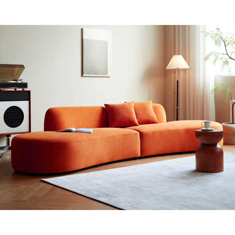 Canapé courbé de 132 po avec coussins décoratifs, Velours orange