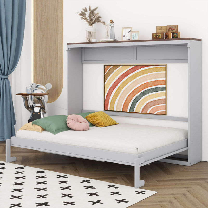 Lit escamotable horizontal avec port USB, lit escamotable mural en bois avec lattes, peu encombrant pour la chambre d'amis