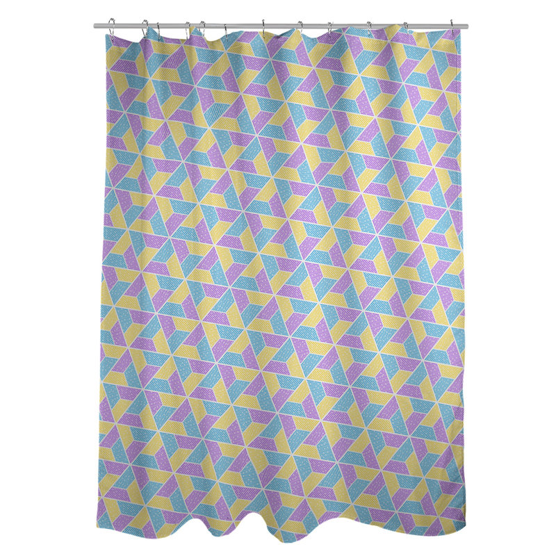 Rideau de douche simple trapézoïde, Bleu / Mauve / Jaune