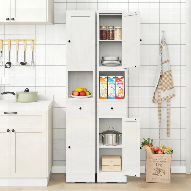 Armoire étroite en métal à 5 niveaux avec 2 portes et tablettes réglables, armoire autoportante pour économiser de l'espace dans la cuisine