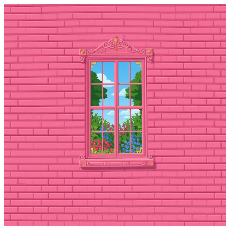 Tapisserie murale fenêtre rose brique - Décoration murale fenêtre, H 104 po x 88 avec 4 œillets