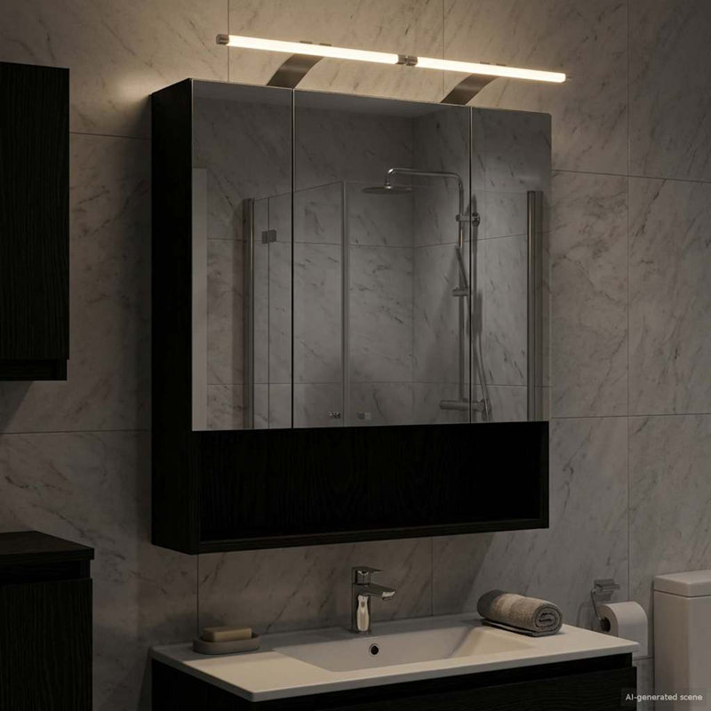 W H Wall Mounted Required Medicine Cabinet Mirror 2, 70cmH x 60cmW x 14.5cmD, Black Oak