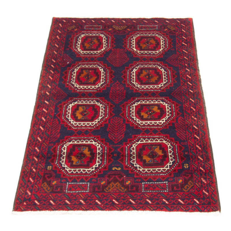 Tapis rouge en laine noué à la main de conception unique 3 pi 1 po x 5 pi 7 po New Age