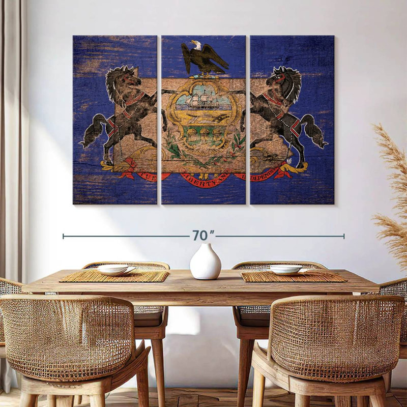 State Map Over Pennsylvania Flag, 42" H x 65" W