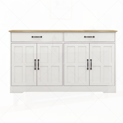 55.91" Large Farmhouse Buffet Cabinet Storage Sideboard with 2 Drawers and 4 Doors for Dining Living Room Kitchen Cupboard-White by Lark Manor