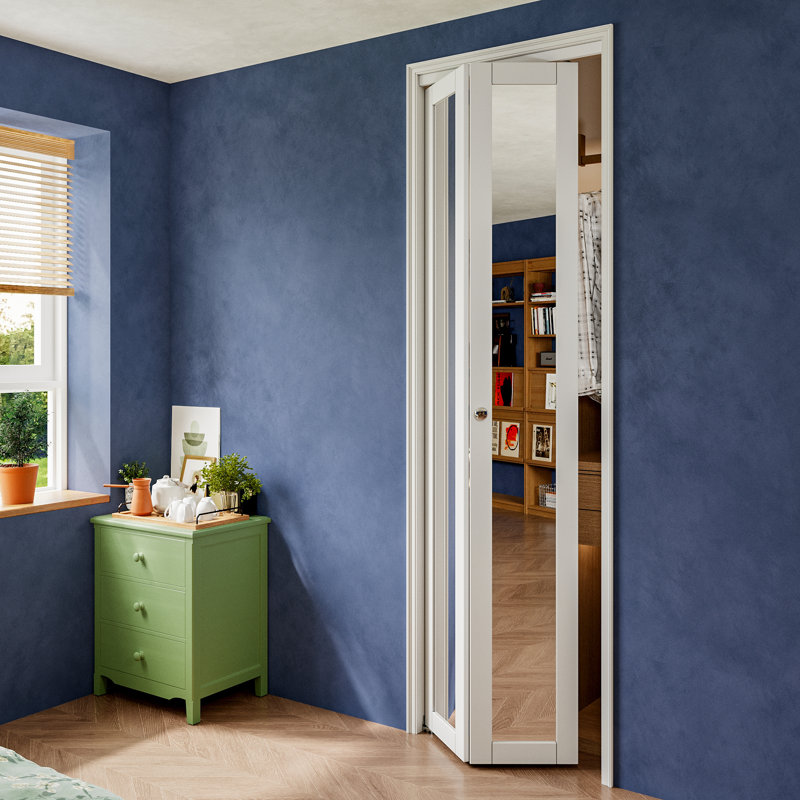 80''&96''H 1-Lite Mirrored Door Solid Manufactured Wood Bi-Fold Door with Installation Hardware Kit, 30" x 96"