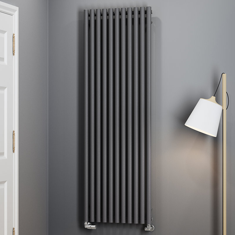 Rolo Room Cylindrical Bar Reversible Designer Radiator, Dark Grey, 1800mm H x 480mm W x 96mm D