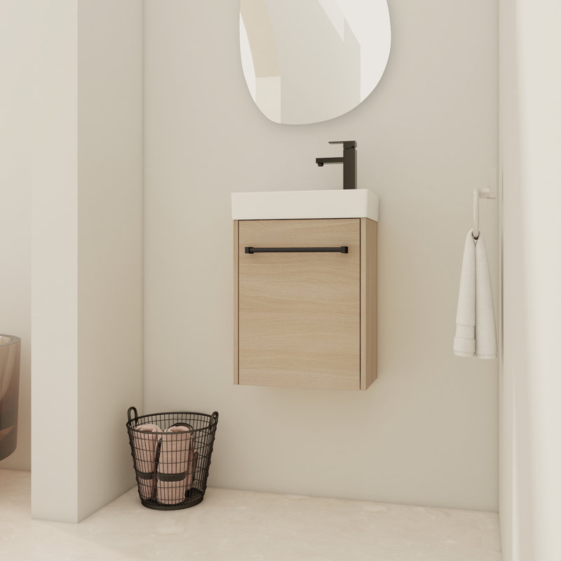 Meuble-lavabo mural compact Uriel, Marron clair